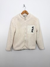 Fila Fleece Zip Up Jacket Size XS UK 6/8 Cream Sherpa Fluffy