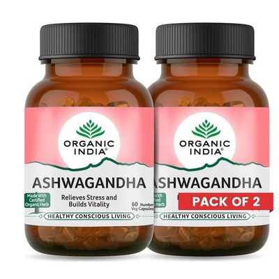 Organic India Ashwagandha 120 Veg Caps (2 pack ) Stress Relief