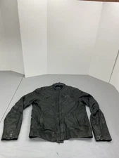 Fox Deluxe Leather Jacket Mens Large Black Moto Biker Zip Pockets Ribbed Hem