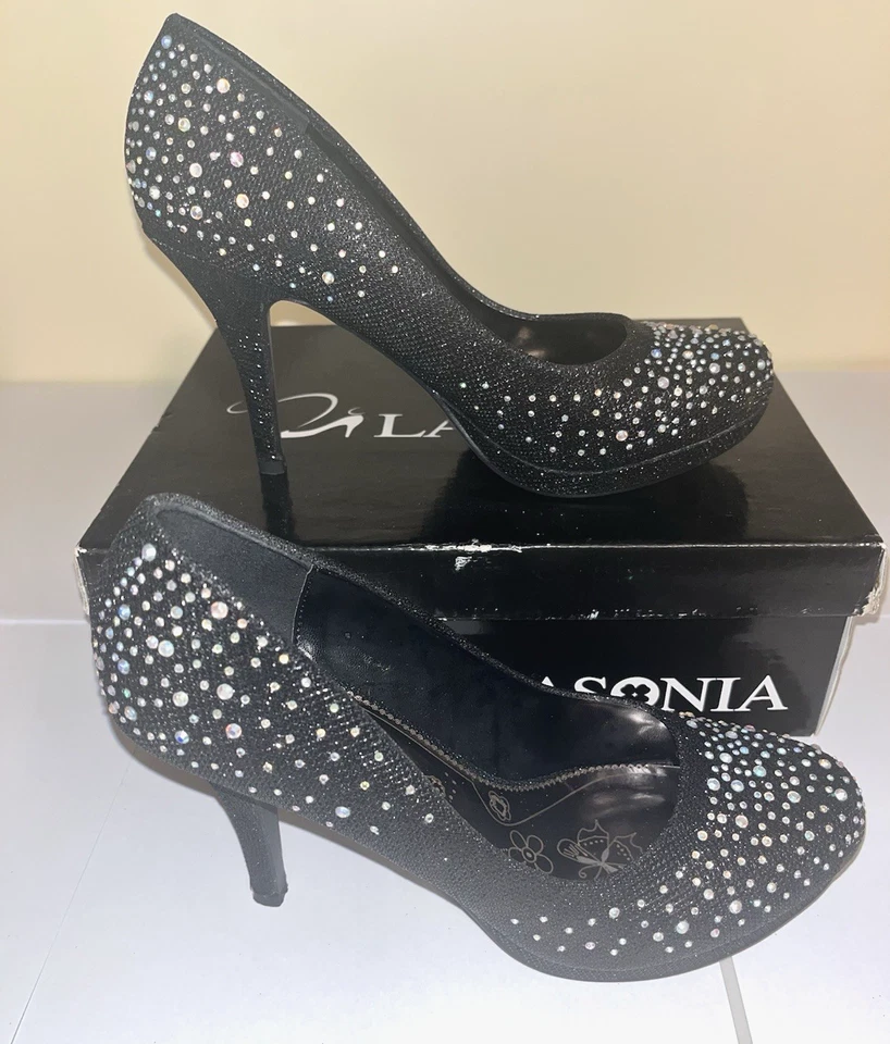 Women’s Lasonia Sparkle Black Dress Heels 7.5 – Closed Toe Party Shoes In Box - Image 2 of 4