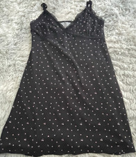 Women's Black Pink Polka Dot Full Slip Lace Accents Adjustable Straps Wireless
