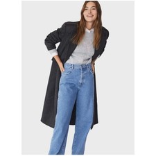 Mango Gray Herringbone Trench Coat Double Breasted Belted Longline Classic