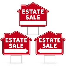 3PC Estate Sale Yard Sign with Stake, 17 Inches by 13 Inches - Double Sided S...