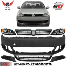 Front Bumper Cover Paintable & Headlights Kit For 2011-2014 Volkswagen Jetta