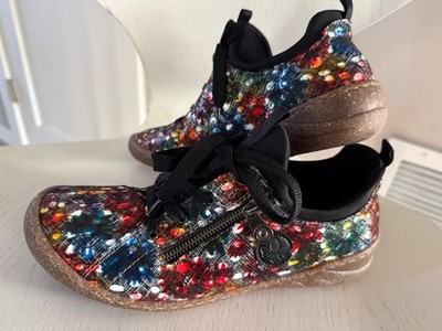 New Women Rieker 54573 Angela Lace-Up Sneakers Bunt Multi sz 39/8