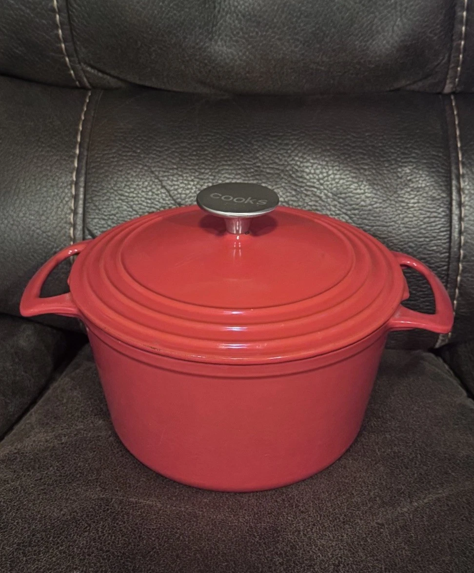 COOKS 3.5 Qt Medium Enameled Cast Iron Dutch Oven w/lid Red Casserole Pan