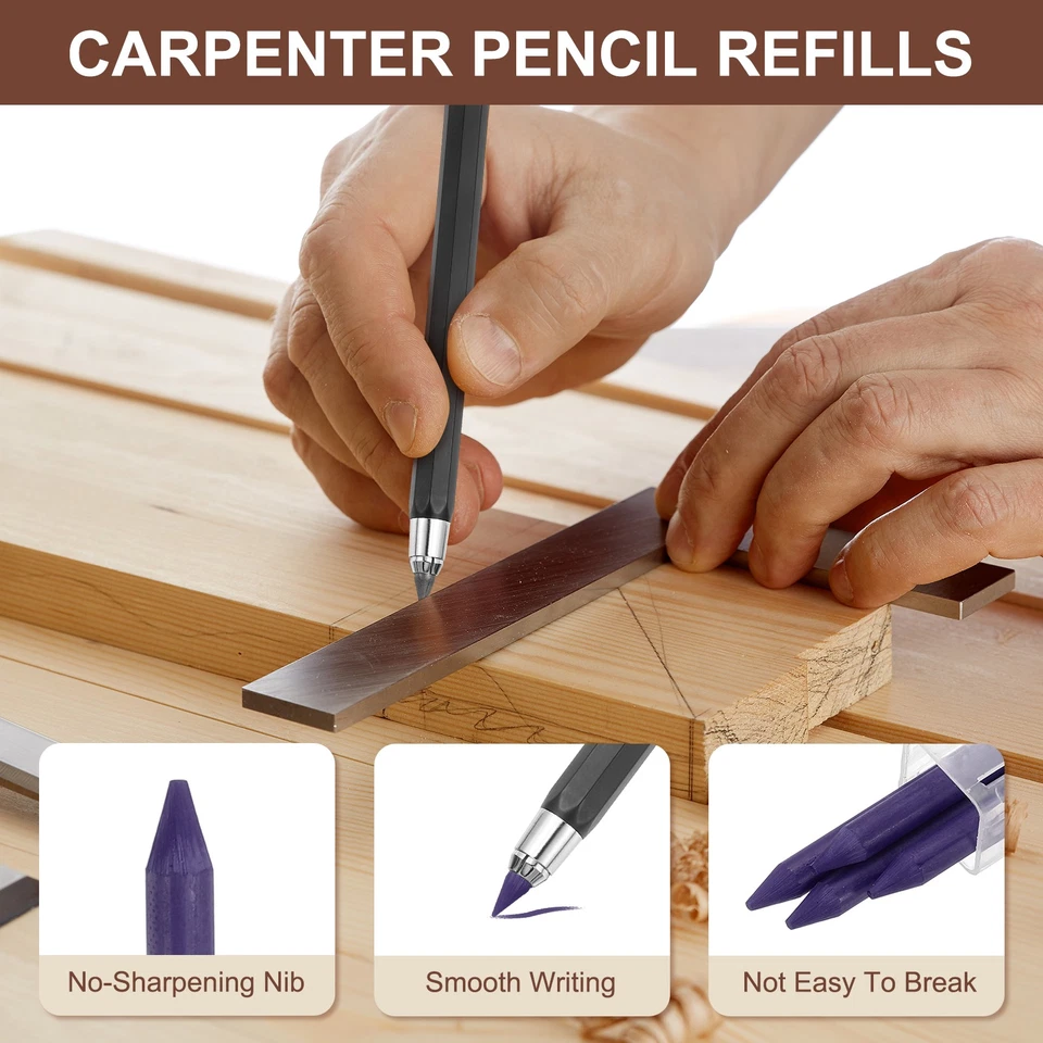 12Pcs 5.6mm 2B Carpenter Pencil Lead Refills, Solid Dry Pencil Refills, Purple - Image 3 of 4