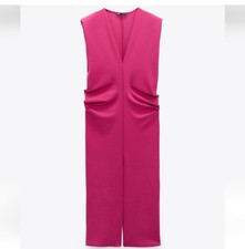 Zara Ruched Pink MIDI Dress With Slits(Size Small)