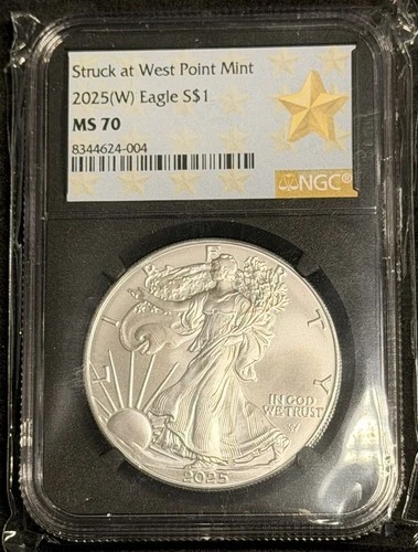 2025 (W) $1 American Silver Eagle NGC MS70 West Point Star Label, No Reserve