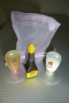 Miniatur-Gewürzset Thai Airways: Chili, Zucker, Maggi Fish Sauce Condiments RAR