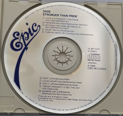 SADE Stronger Than Pride Japan 1st Edition Rare Vintage CD 25 8P 5015 w/OBI 1988 - Picture 5 of 15