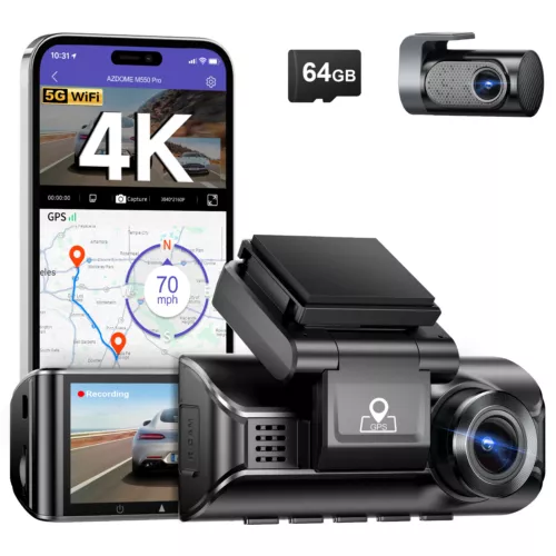 AZDOME 3.19" 4K+1080P 2CH Dash Cam 5GWiFi GPS Karte Nachtsicht Auto-DVR Free 64G