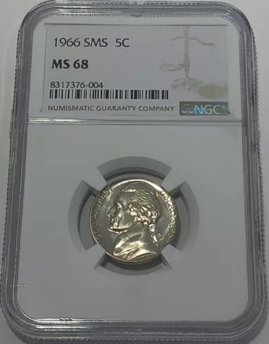 1966 SMS NGC MS68 THOMAS JEFFERSON NICKEL 5C SPECIAL MINT SET WHITE LABEL