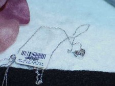 10K White Gold 5 Diamond Heart Pendant Necklace .05ct Pave Dainty Necklace New