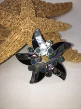 Vintage Sterling Silver Inlaid Abalone Star Brooch or Pendant Signed 