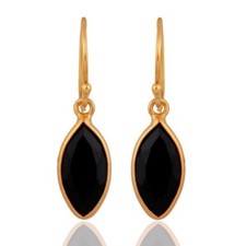 Black Onyx 18K Gold Plated 925 Sterling Silver Dangle Earrings Gemstone Jewelry