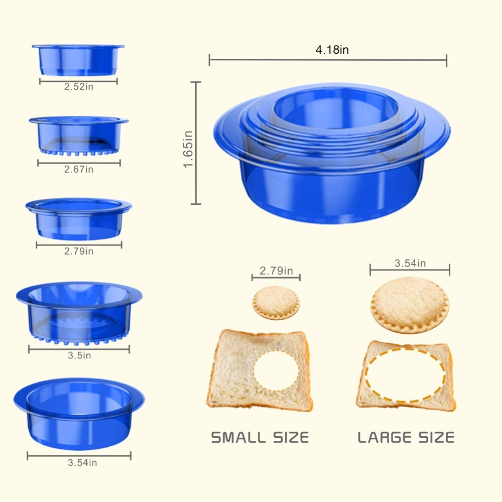 5Pcs Round Sandwich Press Crimper Blue Sandwich Maker Kids Children