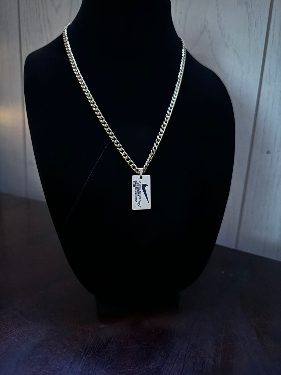 Nike Necklace Dog Tag - 22 Inch Chain - 5mm Cuban - Gold