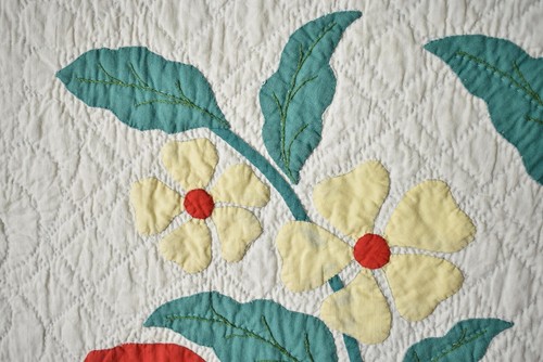 GORGEOUS Vintage 30's Poinsettia Bouquet Applique Antique Quilt ~DENSE QUILTING! - Picture 6 of 8
