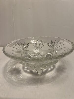 Vintage Anchor Hocking STAR OF DAVID Footed Cut Crystal Clear Candy/nut Dish