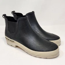 Baxter Wood Havea Black White Sole Chelsea Rain Boot Womens 10 Ankle Pull On