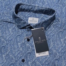 Emanuel Berg NWT Byron Casual Button Down Shirt Size 44 17.5 XL in Blue Paisley