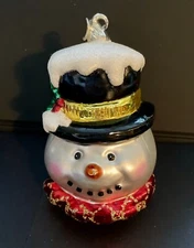 Department 56 Glass Hand Painted Snowman Head With Top Hat 5” Ornament