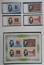 1979 Zambia Page with 8 Rowland Hill Anniversary Stamps w Minisheet Mint