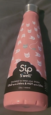 SIP BY S'WELL Pink Look At Meow Cold Or Hot 15 Oz Travel Water Bottle New!