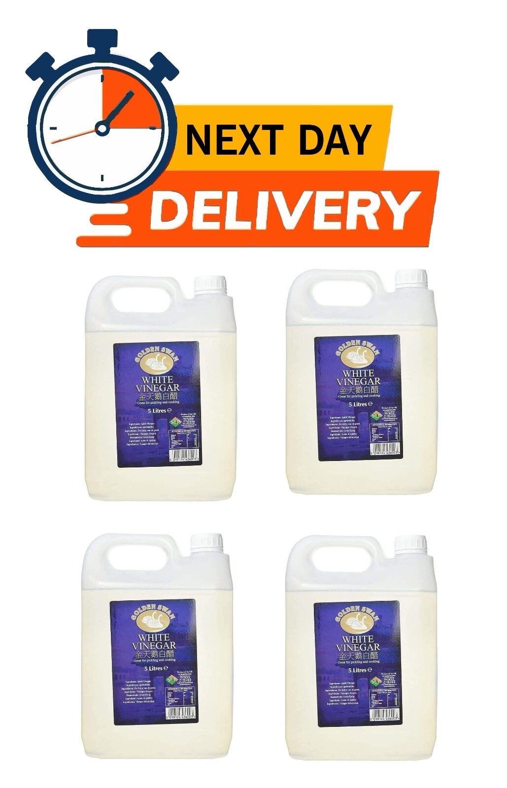 GOLDEN SWAN White Vinegar 5 Liter Pack of 4 Cleaning Cooking Weed