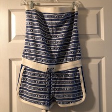 Juicy Couture Romper Shorts Blue White Striped Strapless 1 Piece Sz S Sm