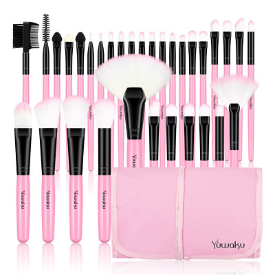 32Pcs Make up Pinsel Set Pink, Kosmetikpinsel Eyeshadow Lippen Foundation Gesich