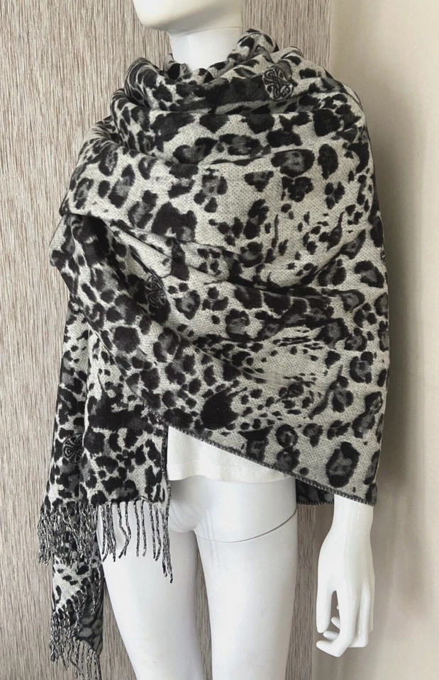 BiBA Reversible Estampado Leopardo con Flecos Bufanda Envolvente Nuevo Etiqueta - Imagen 2 de 4