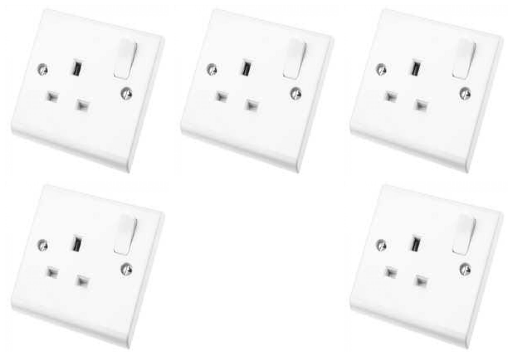 5 x Deta S1207SDP Single 13a Switch Sockets (Double Pole)