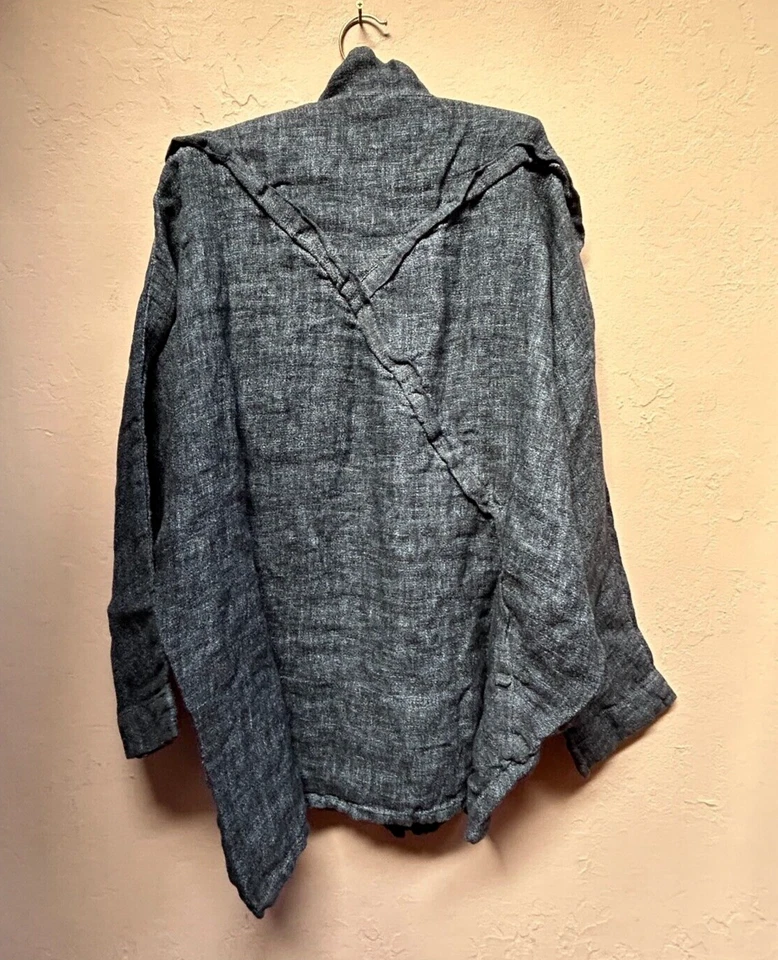 Jaqueta Cynthia Ashby Feminina Linho Aqua Elon Tamanho 2 Azul Texturizado Lagenlook Nova - Imagem 2 de 4