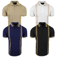 Polo Shirt Mens Gold Italian Sport Body Stripes Chest Badge Slim Stretch Casual