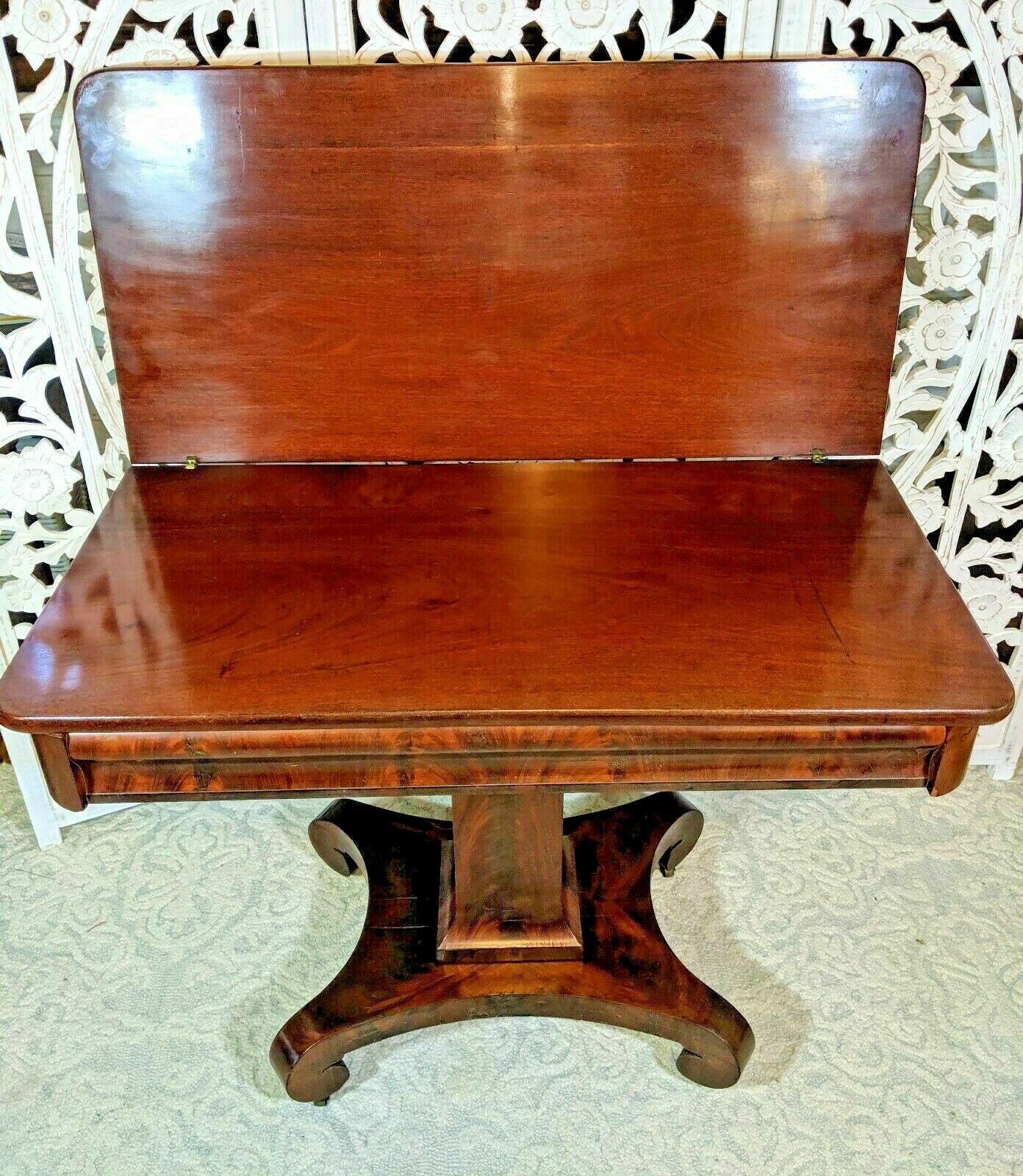 Flame Mahogany Empire PreCivil War Era Game Table Folding Original
