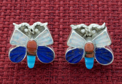 Carved Multi-Stone Inlay Butterfly Earrings By Zuni Artist Erva Quam