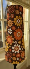 Retro 40cm Tall Tapered Cone Lamp Shade Funky Flowers Fabric Orange Brown Bold