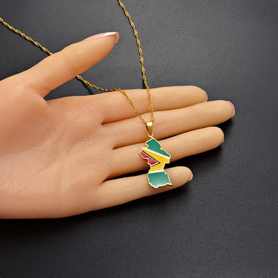Guyana Map with Flag Pendant Necklace