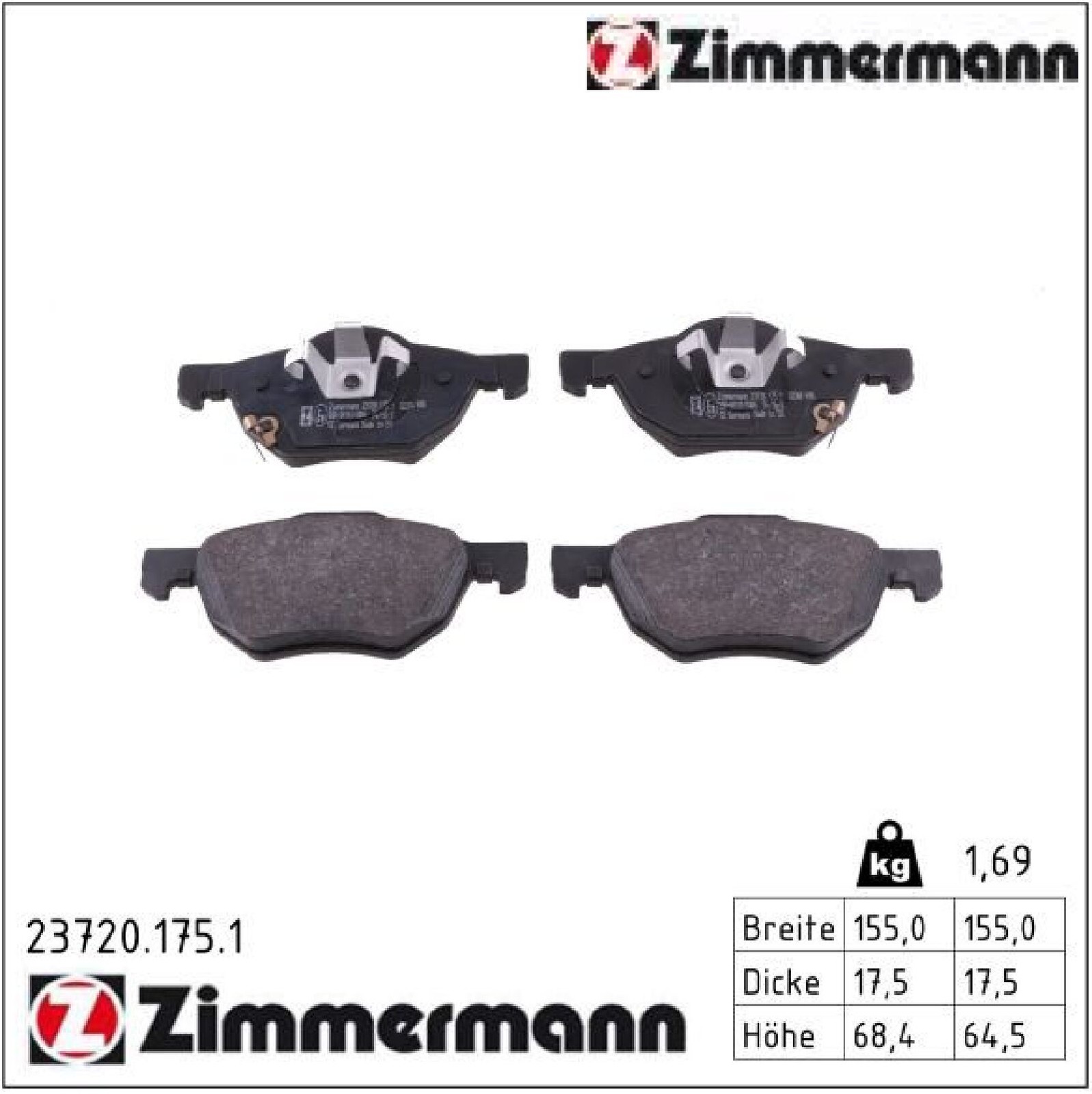 Zimmermann Bremsbelagsatz, Scheibenbremse Vorderachse 23720.175.1 Für Honda - Bild 3