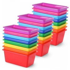24 Pack Plastic Cubby Storage Bins Crew Toy Stackable Bin Classroom Rainbow