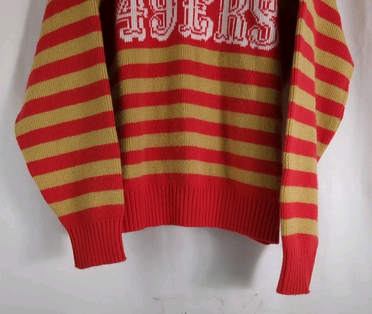 VTG NFL San Francisco 49ers Red & Gold Stripped Sweater Cliff