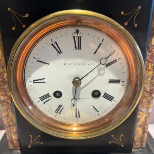 Antique Houdebine & Cie Paris 8 Day Mantel Clock Black Slate Marble Inlay 19th C - Picture 2 of 17
