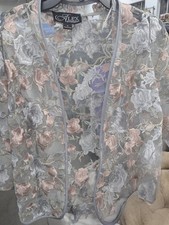 Alex Evenings Sheer Floral Embroidered Mesh Jacket Silver Silk Blush Small