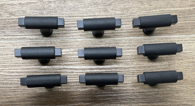 (LOT OF 9) Amerock BP37621MB Balata 9/16''W X 2'' L Cabinet Knob- Matte Black READ
