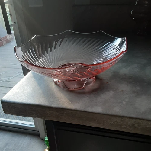 Imperial Twisted Optic Rosemarie Pink Depression Glass Footed Serving Bowl