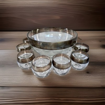 Roly-poly MCM  Dorothy Thorpe punch bowl Atomic silver Party 11 GLASSES Wedding