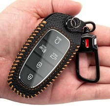 Key Fob Cover with Keychain Leather Car Key Holder Compatible for Sonata Sant...