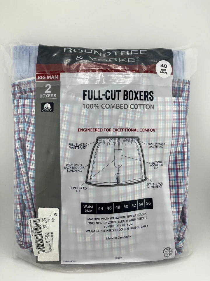 Paquete de 2 calzoncillos boxer de corte completo Roundtree & Yorke Big Man talla 48 ropa interior de algodón nuevos con etiquetas Foto 2 de 4